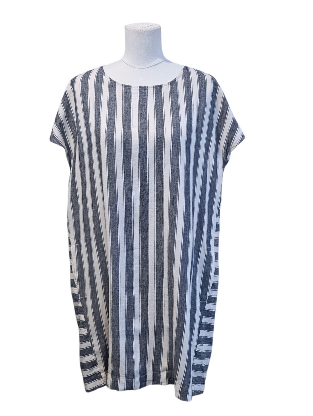 Madewell Courier Button-Back Shift Dress In Linen Cotton Stripe Size L